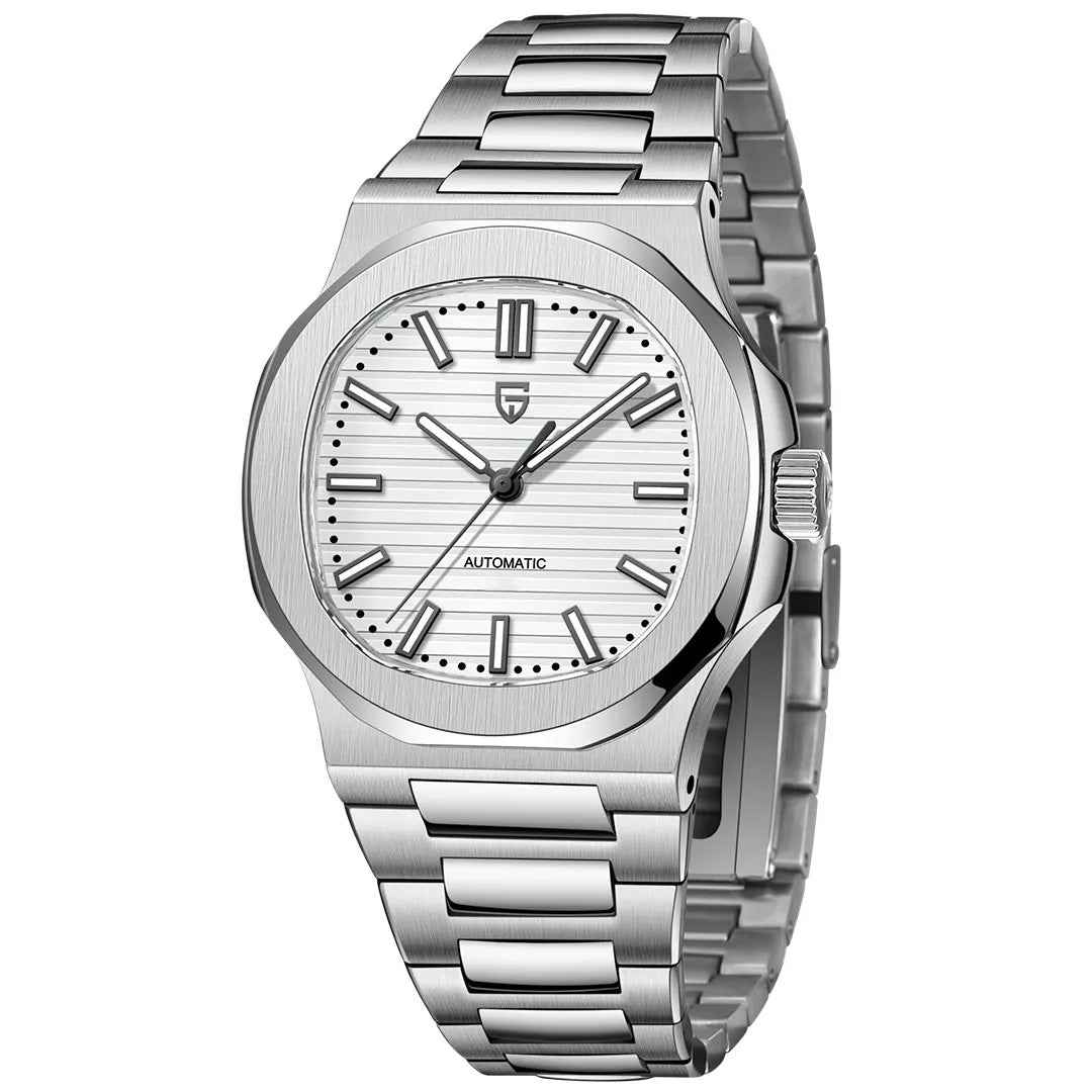 Men's Stainless Steel Automatic Mechanical Waterproof Barrel-shaped Wristwatch
