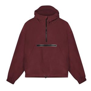 Black men's MJ Room lightweight hooded windbreaker hoodie with front zipper pocket, casual outdoor jacket.