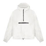 Black men's lightweight hooded windbreaker hoodie with front zipper pocket, by MJ Room.
