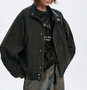 American Barn Style Color Block Leather Collared Jacket - MRC WEAR 