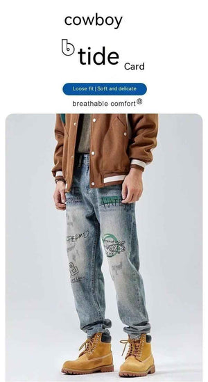 American Print Loose Jeans - MRC STOREbottomsMRC StoreAmerican Print Loose JeansMRC STORECJXX199395301AZBlue28