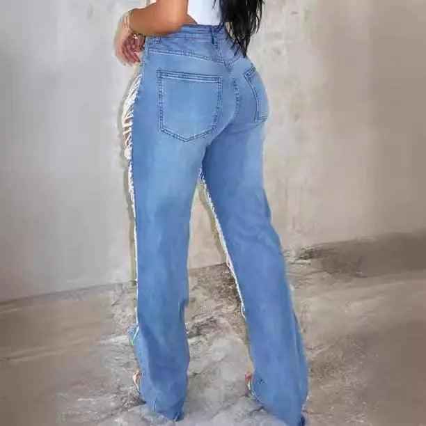 Bead Chain Jeans - MRC STOREbottomsMRC StoreBead Chain JeansMRC STORECJLY206248706FULight Blue2XL