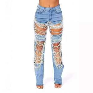 Bead Chain Jeans - MRC STOREbottomsMRC StoreBead Chain JeansMRC STORECJLY206248706FULight Blue2XL