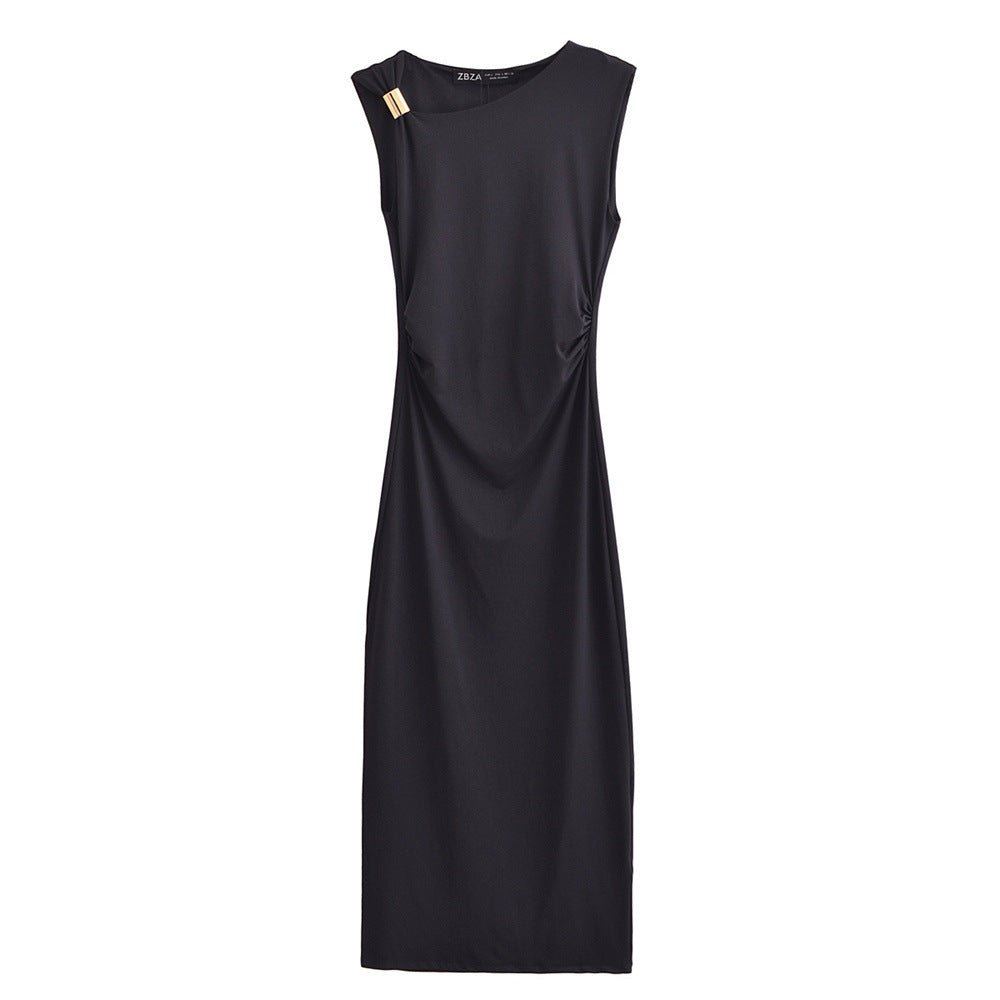 Satin Sleeveless Pleated Dress - MRC STOREDressMRC StoreBlack sleeveless dress on a white backgroundMRC STORECJLY254098609IRBlackL