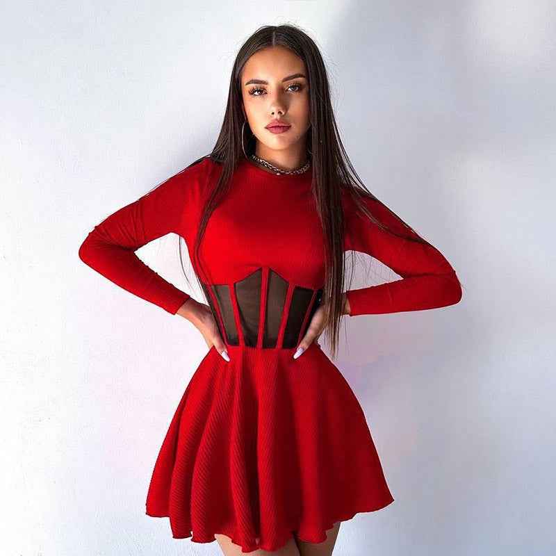 Fishbone Waist Mesh Spliced Mini Dress - MRC STOREDressMRC STOREFishbone Waist Mesh Spliced Mini DressMRC STORECJLY262697103CXBlackL