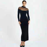Mesh Spliced See - Through Velvet Bodycon Maxi Dress - MRC STOREDressMRC STOREMesh Spliced See - Through Velvet Bodycon Maxi DressMRC STORECJLY262397403CXBlackL