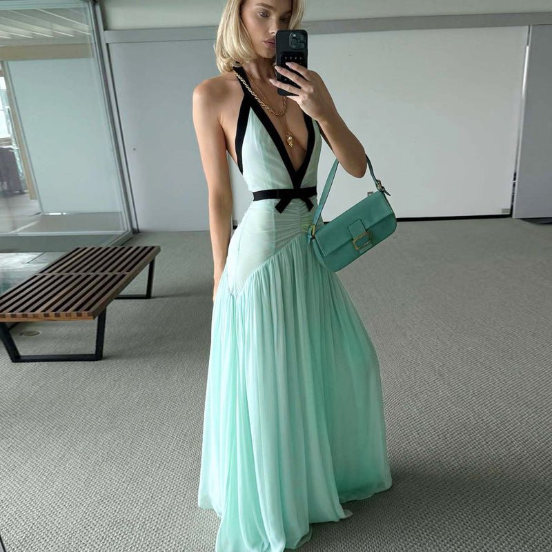 Chic Halter-Neck Mesh Patchwork Maxi Dress - MRC WEAR 