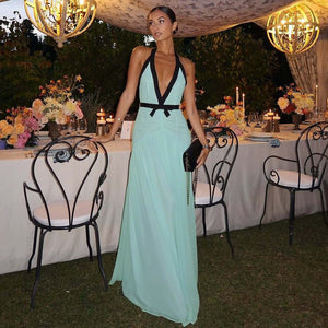 Chic Halter-Neck Mesh Patchwork Maxi Dress - MRC WEAR 