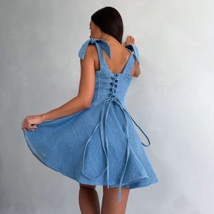 Square Collar Lace - Up Fishbone Waist Dress - MRC STOREDressMRC STORESquare Collar Lace - Up Fishbone Waist Dress MRC STORE MRC STORECJLY255534003CXSea BlueL
