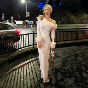 Oblique Collar Slim - Fit Christmas Maxi Dress - MRC STOREDressMRC STOREOblique Collar Slim - Fit Christmas Maxi Dress MRC STORE MRC STORECJLY261543803CXWhiteL