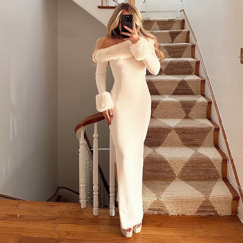 Oblique Collar Slim - Fit Christmas Maxi Dress - MRC STOREDressMRC STOREOblique Collar Slim - Fit Christmas Maxi Dress MRC STORE MRC STORECJLY261543803CXWhiteL