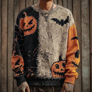 Unisex Halloween 3D Print Loose Sweater - MRC STOREHalloweenMRC STOREHalloween - themed sweater with pumpkins and bats on a wooden backgroundMRC STORECJWY254465753AZJLNWY12TCFS1363692XL
