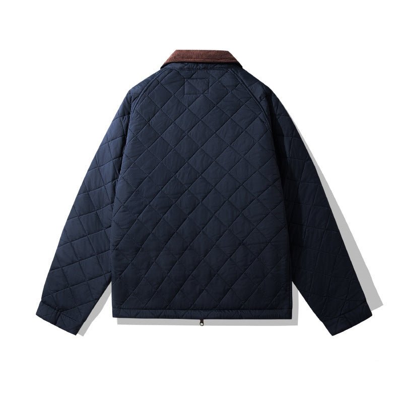 Men's Quilted Corduroy Plaid Jacket - MRC STOREJacketsMRC StoreNavy quilted jacket with brown collar on a white backgroundMRC STORECJXZ247590318RI4702 Royal BlueL
