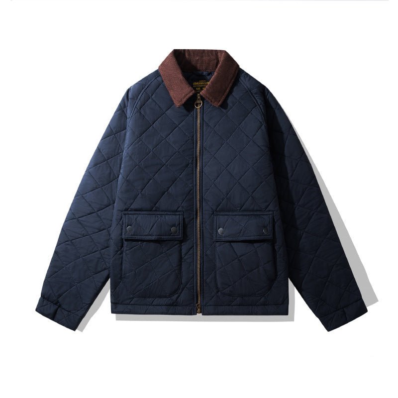 Men's Quilted Corduroy Plaid Jacket - MRC STOREJacketsMRC StoreNavy quilted jacket with brown collar on a white backgroundMRC STORECJXZ247590318RI4702 Royal BlueL