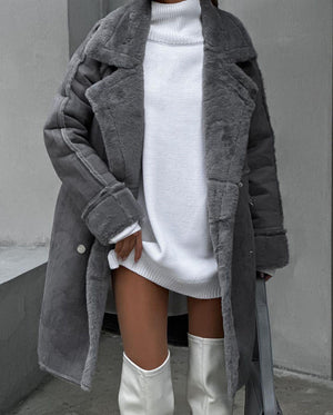 Suede Coat Suit Collar Long Cardigan - MRC STOREJacketsMRC STOREWomen’s Suede Long Cardigan Coat – Plush Suit Collar with Metal Details - MRC STOREMRC STORECJQB213318003CXDark GrayL