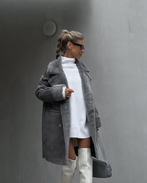 Suede Coat Suit Collar Long Cardigan - MRC STOREJacketsMRC STOREWomen’s Suede Long Cardigan Coat – Plush Suit Collar with Metal Details - MRC STOREMRC STORECJQB213318003CXDark GrayL