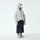 Profile Cotton Coat – Thick Down - Filled Winter Coat for Youth - MRC STOREJacketsMRC STORETwo models wearing gray cotton coats with down filling, featuring a stand collar and loose mouth sleeves.MRC STORECJNSWTXZ02406-Apricot-MApricotM