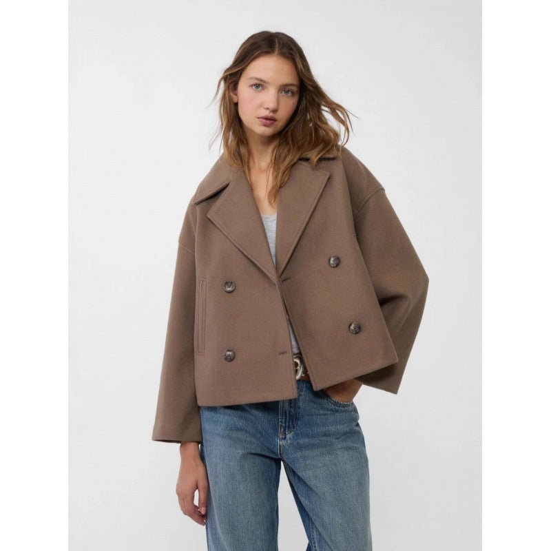 Ins Double - Breasted Lapel Blazer Jacket - MRC STOREJacketsMRC STOREWoman wearing a brown coat and blue jeans on a white backgroundMRC STORECJYD243584905EVBrown2XL