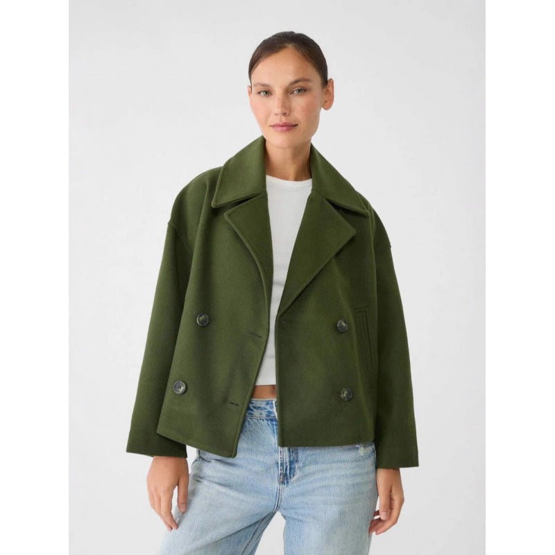 Ins Double - Breasted Lapel Blazer Jacket - MRC STOREJacketsMRC STOREWoman wearing a green coat over a white shirt and blue jeans on a white backgroundMRC STORECJYD243584905EVBrown2XL
