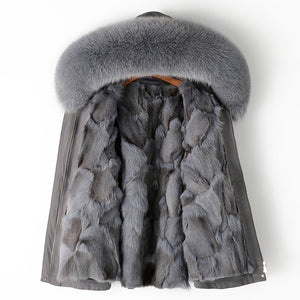 Thickened Detachable Fox Fur Liner Mid-Length Coat - MRC WEAR 