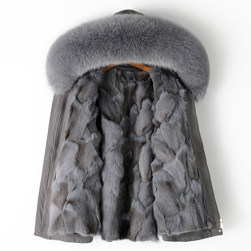 Thickened Detachable Fox Fur Liner Mid-Length Coat - MRC WEAR 