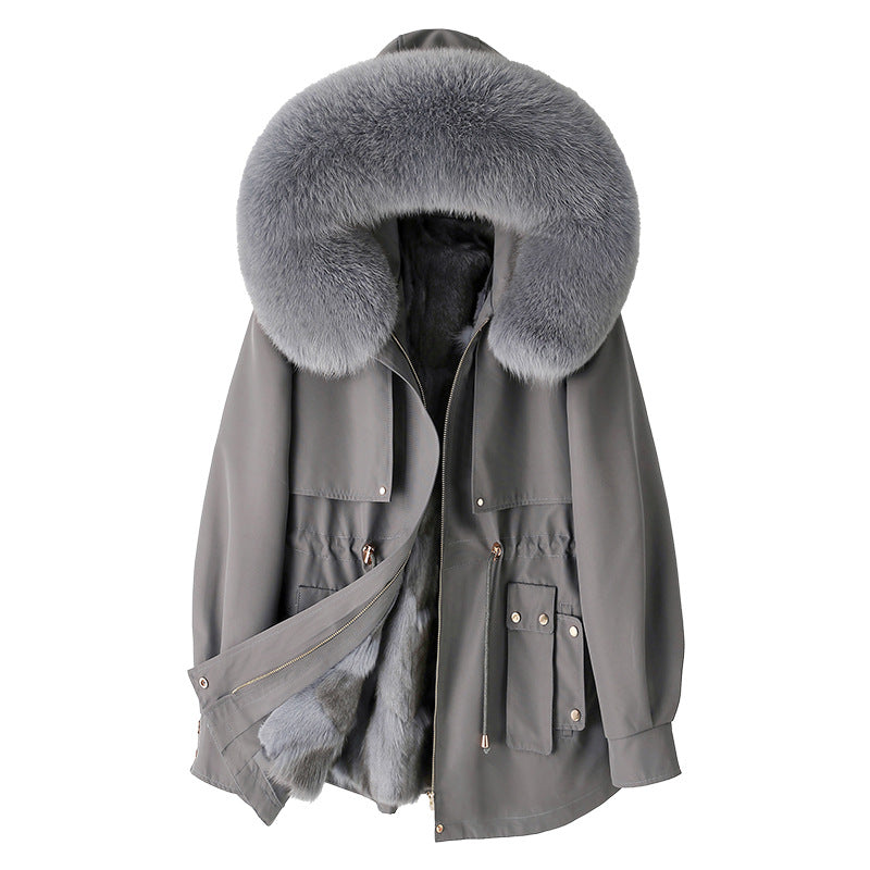 Thickened Detachable Fox Fur Liner Mid-Length Coat - MRC WEAR 