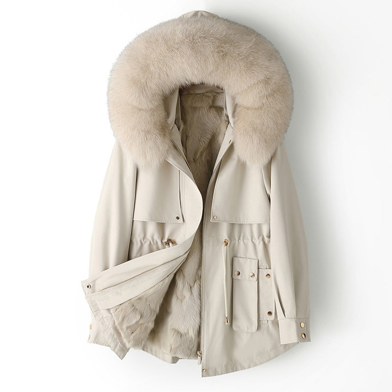 Thickened Detachable Fox Fur Liner Mid-Length Coat - MRC WEAR 