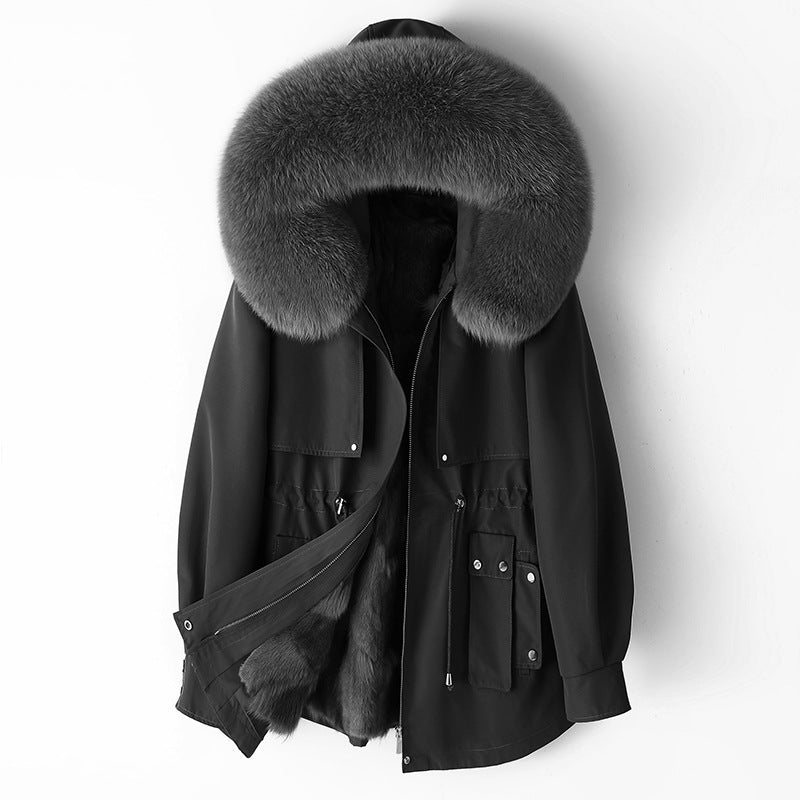 Thickened Detachable Fox Fur Liner Mid-Length Coat - MRC WEAR 