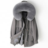Thickened Detachable Fox Fur Liner Mid-Length Coat - MRC WEAR 