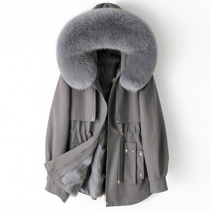 Thickened Detachable Fox Fur Liner Mid-Length Coat - MRC WEAR 