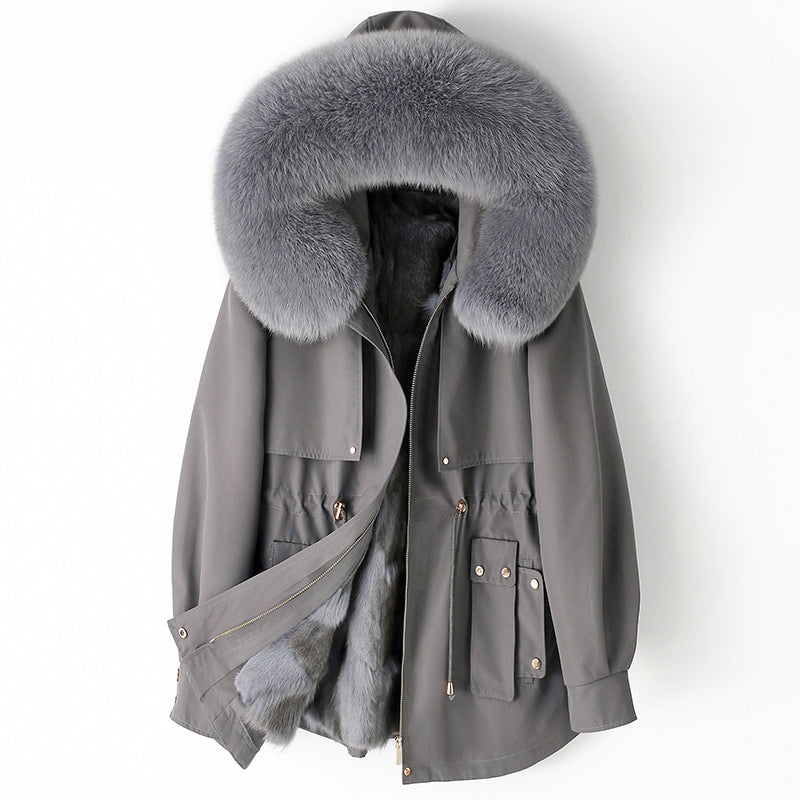 Thickened Detachable Fox Fur Liner Mid-Length Coat - MRC WEAR 