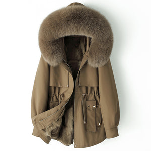 Thickened Detachable Fox Fur Liner Mid-Length Coat - MRC WEAR 