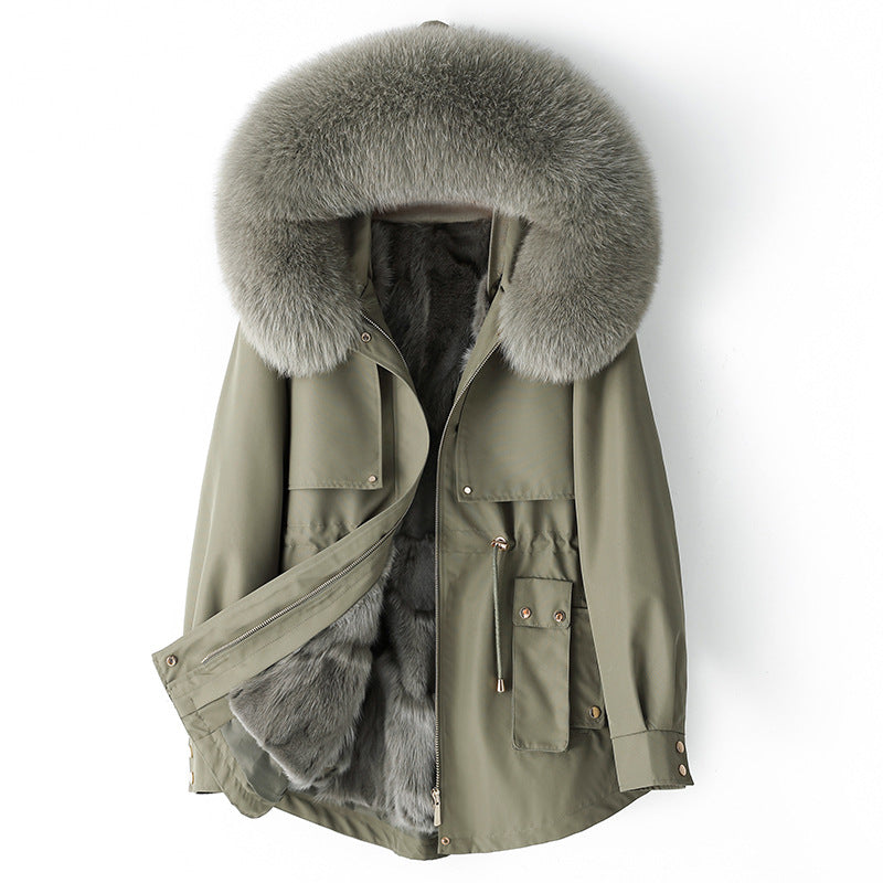 Thickened Detachable Fox Fur Liner Mid-Length Coat - MRC WEAR 