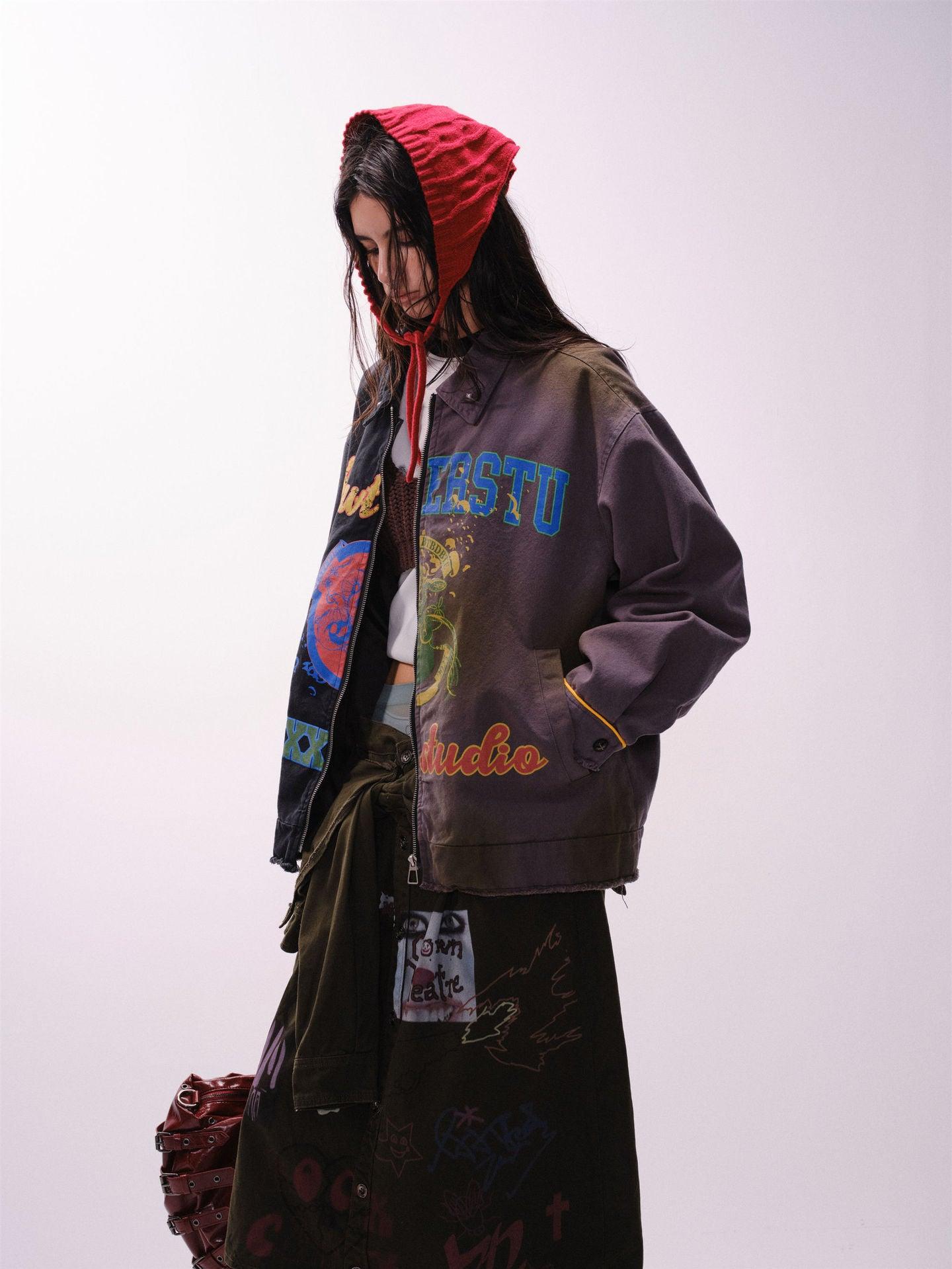 Graffiti Stitching Jacket - MRC STOREJacketsMRC STOREMulti - Element Graffiti Stitching Jacket – Unisex Spring Loose Cotton Jacket - MRC STOREMRC STORECJXZ226730402BYBlack And GrayL