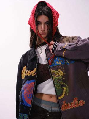 Graffiti Stitching Jacket - MRC STOREJacketsMRC STOREMulti - Element Graffiti Stitching Jacket – Unisex Spring Loose Cotton Jacket - MRC STOREMRC STORECJXZ226730402BYBlack And GrayL