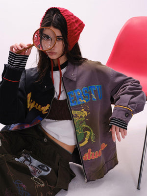 Graffiti Stitching Jacket - MRC STOREJacketsMRC STOREMulti - Element Graffiti Stitching Jacket – Unisex Spring Loose Cotton Jacket - MRC STOREMRC STORECJXZ226730402BYBlack And GrayL