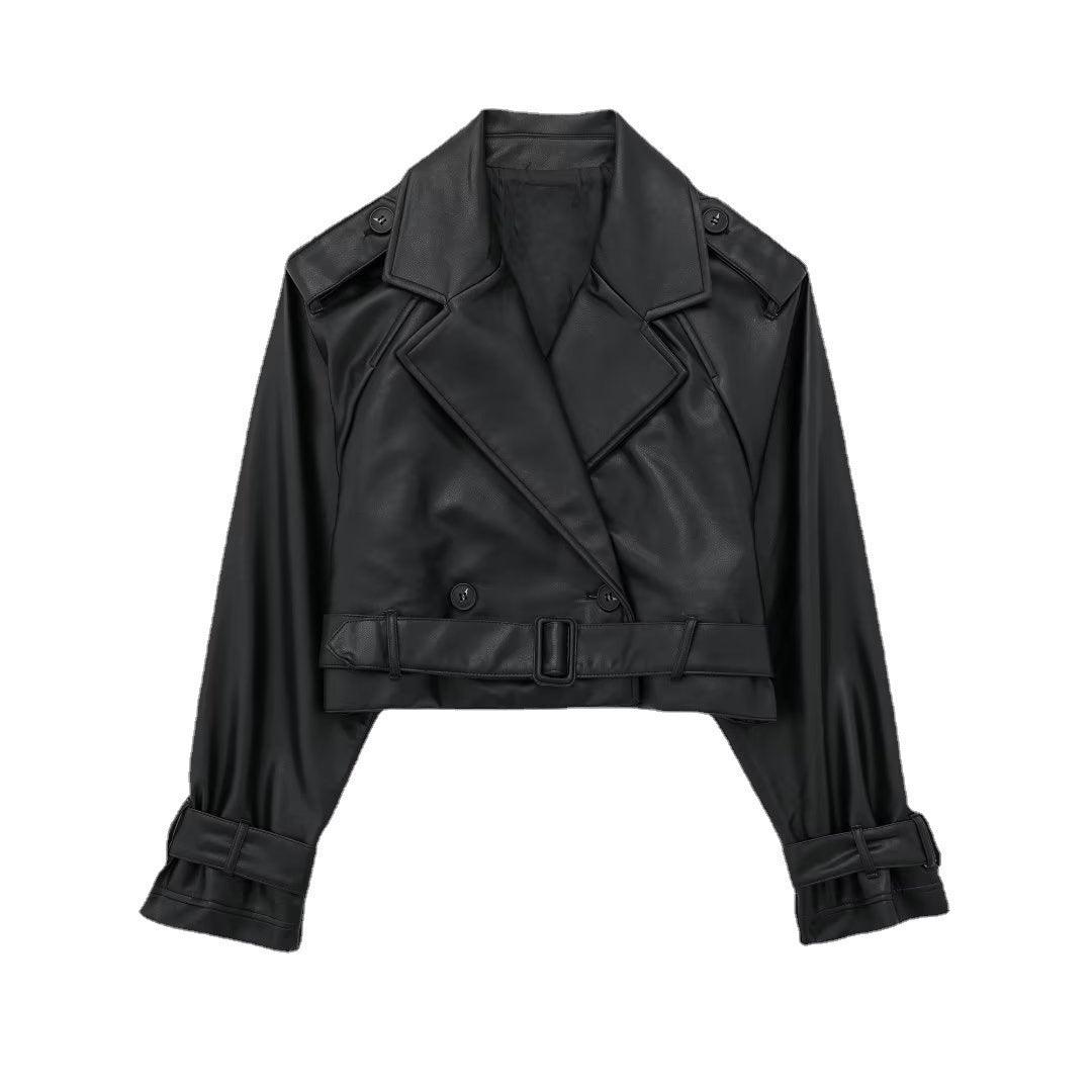 Leisure Imitation Leather Trench Coat - MRC STOREJacketsMRC STORELeisure Imitation Leather Trench Coat - MRCSTOREMRC STORECJYD222403604DWBlackL
