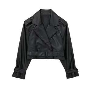 Leisure Imitation Leather Trench Coat - MRC STOREJacketsMRC STORELeisure Imitation Leather Trench Coat - MRCSTOREMRC STORECJYD222403604DWBlackL