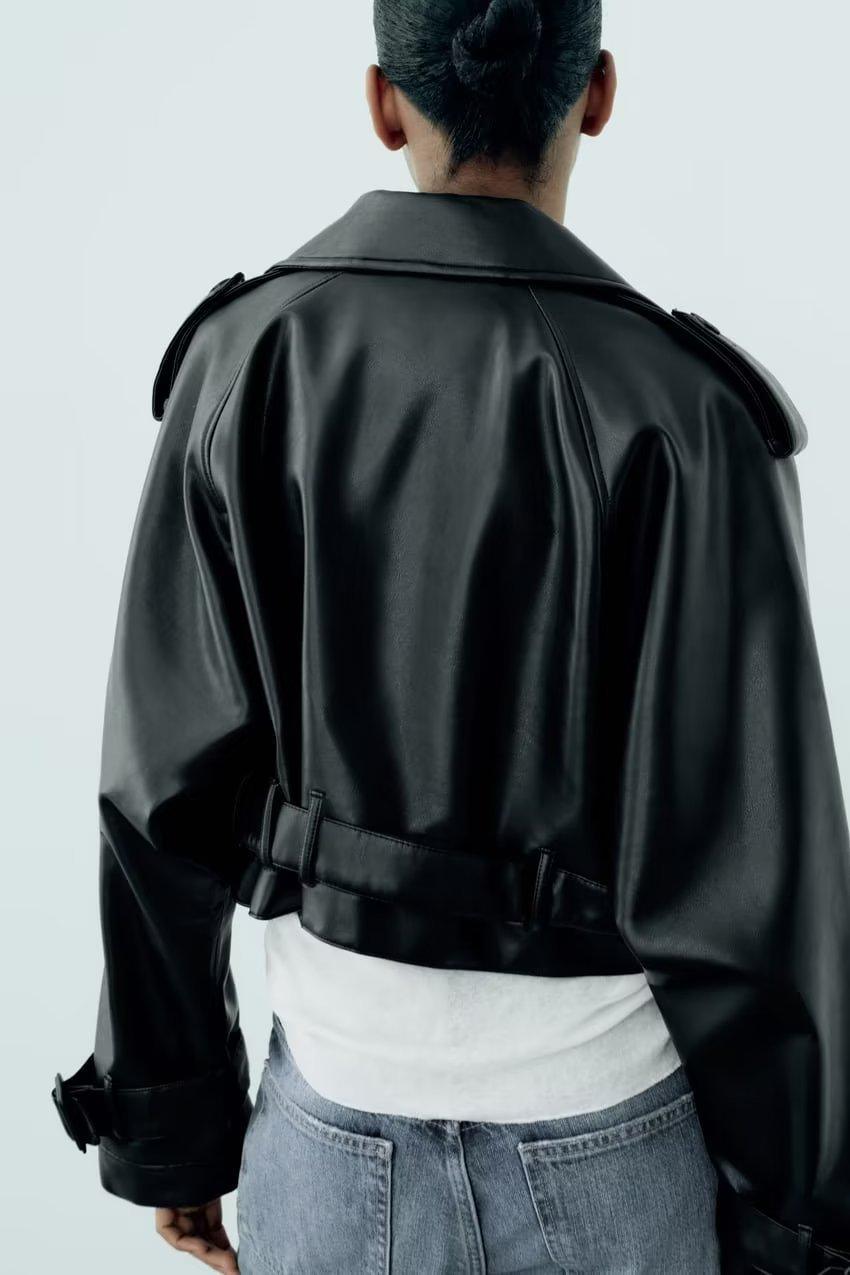 Leisure Imitation Leather Trench Coat - MRC STOREJacketsMRC STORELeisure Imitation Leather Trench Coat - MRCSTOREMRC STORECJYD222403604DWBlackL