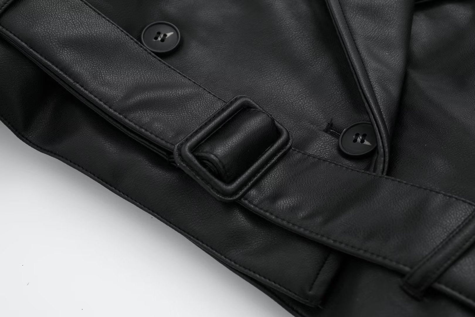 Leisure Imitation Leather Trench Coat - MRC STOREJacketsMRC STORELeisure Imitation Leather Trench Coat - MRCSTOREMRC STORECJYD222403604DWBlackL