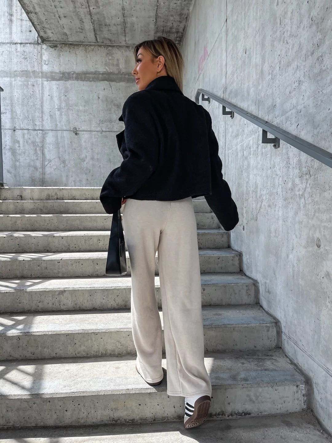 Woolen Cropped Oversized Stand Collar Coat - MRC WEAR 
