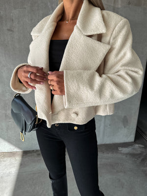 Woolen Cropped Oversized Stand Collar Coat - MRC WEAR 