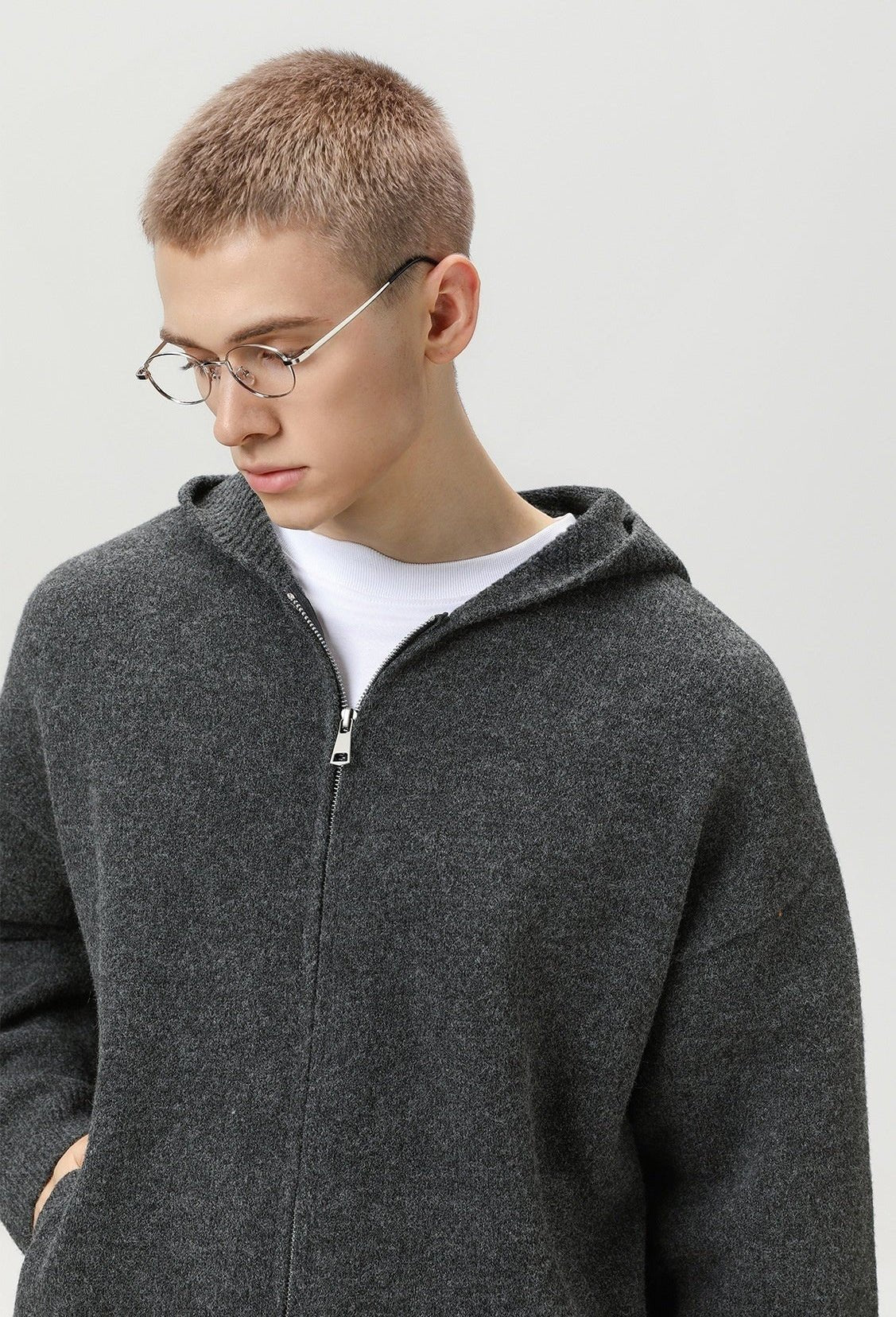 Faux Deer Velvet Retro Knit Hoodie - MRC STOREJacketsMRC STOREPerson wearing a gray zip - up hoodie and glasses on a plain backgroundMRC STORECJYD259255904DWFlower Gray2XL