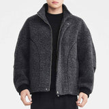 Wool Circle-Weave Stand Collar Overcoat - MRC WEAR 