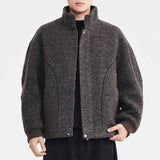 Wool Circle-Weave Stand Collar Overcoat - MRC WEAR 