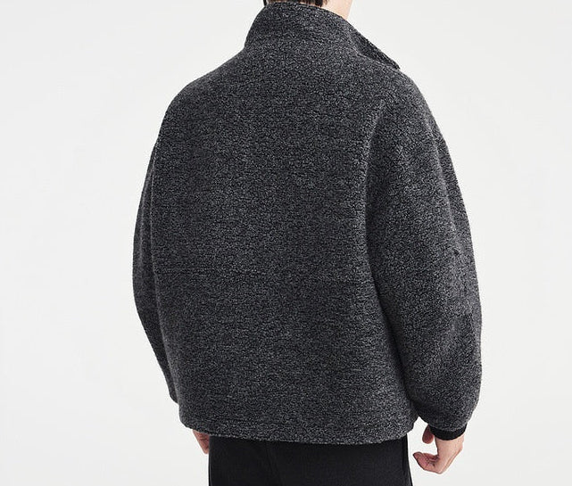 Wool Circle-Weave Stand Collar Overcoat - MRC WEAR 