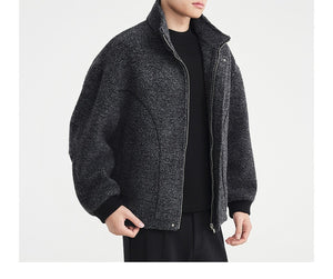 Wool Circle-Weave Stand Collar Overcoat - MRC WEAR 