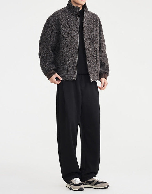 Wool Circle-Weave Stand Collar Overcoat - MRC WEAR 
