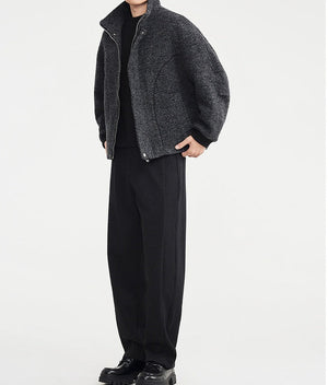 Wool Circle-Weave Stand Collar Overcoat - MRC WEAR 