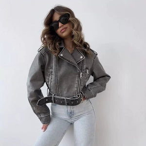 Retro Versatile Loose - Fit Faux Leather Jacket - MRC STOREJacketsMRC STORERetro Versatile Loose - Fit Faux Leather Jacket MRC STORE MRC STORECJYD259436606FULight BlueL